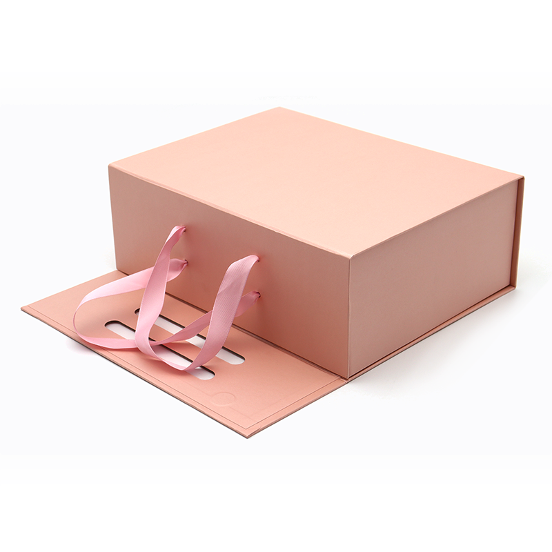 Mukautettu logo Painettu taittopaperi litteä pakkaus kosmeettiset lahjapakkaukset vaaleanpunaiset magneettiset laatikot kahvalla